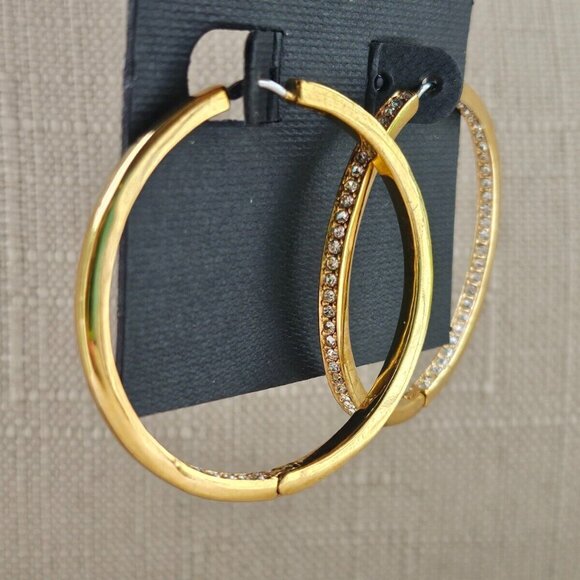 Nordstrom Women Earrings Hoop Round Crystal Accent Gold Tone Fashion Jewelry - Picture 2 of 12